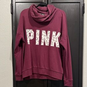 PINK Burgundy leopard reflect cowl neck sweater